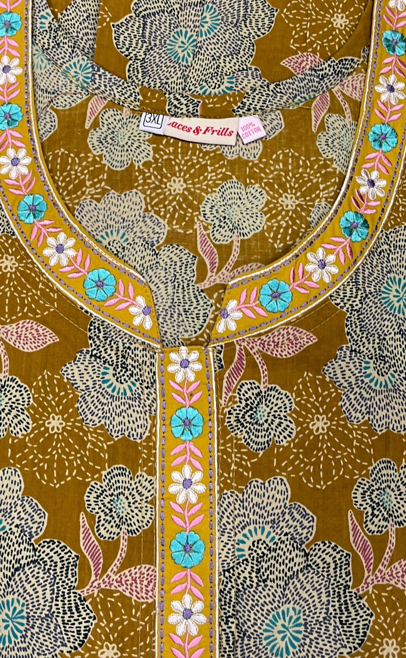 Yellow Garden Pure Cotton Nighty. Pure Durable Cotton | Laces and Frills
