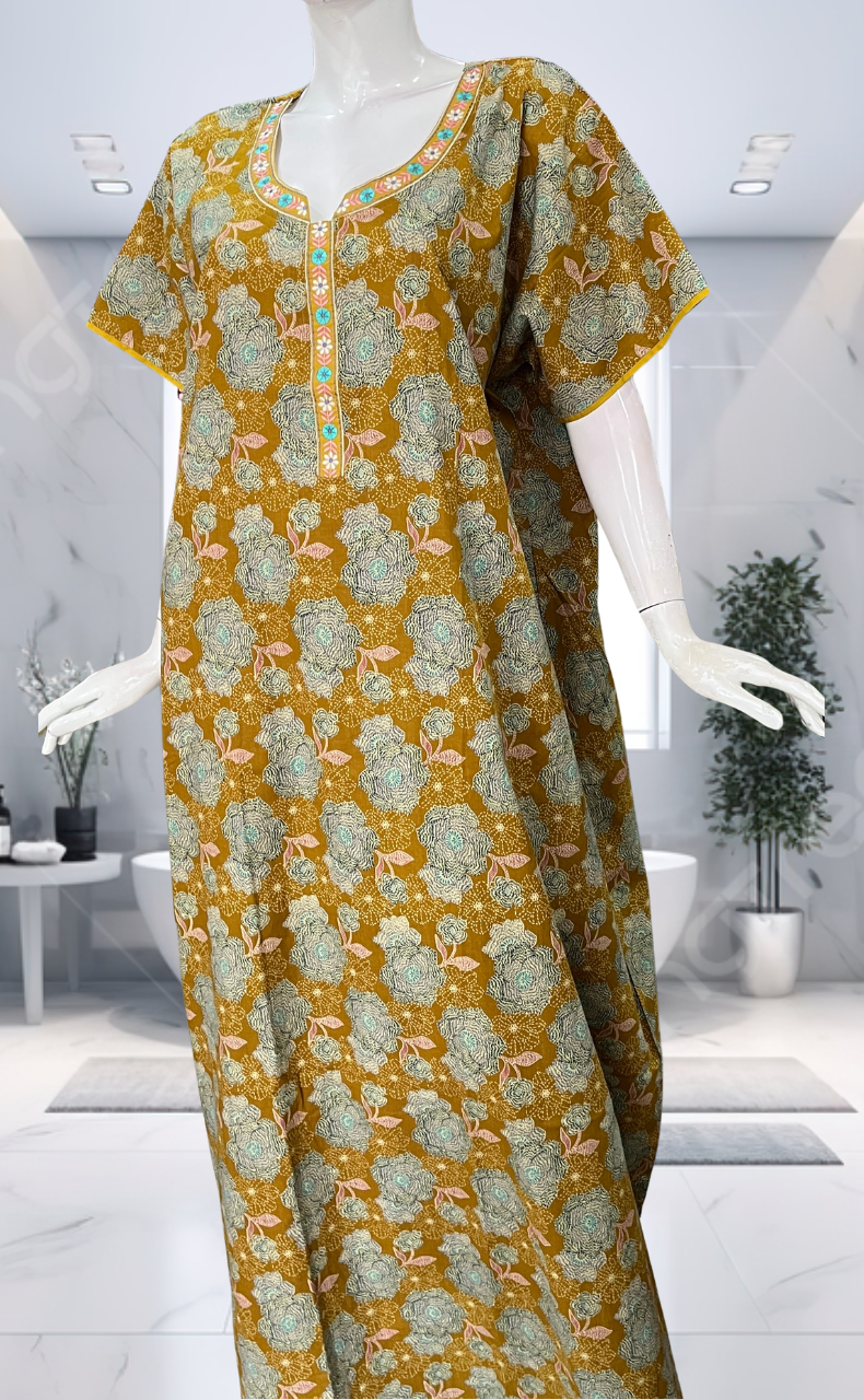 Yellow Garden Pure Cotton Nighty. Pure Durable Cotton | Laces and Frills