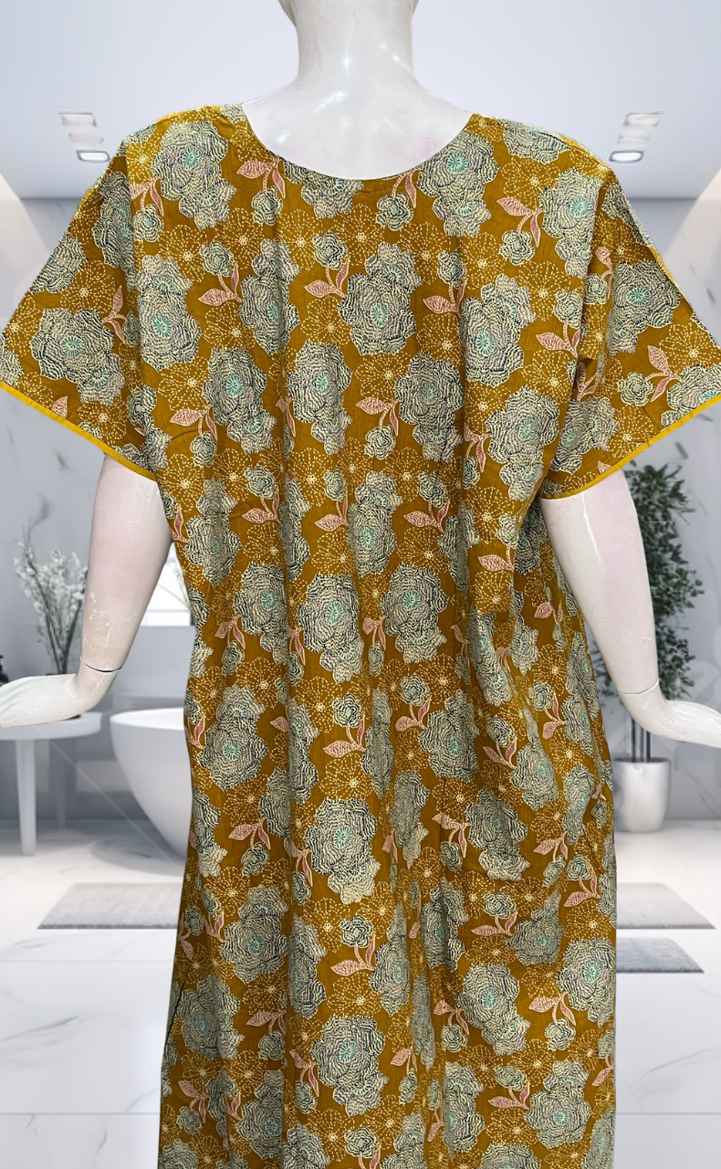 Yellow Garden Pure Cotton Nighty. Pure Durable Cotton | Laces and Frills