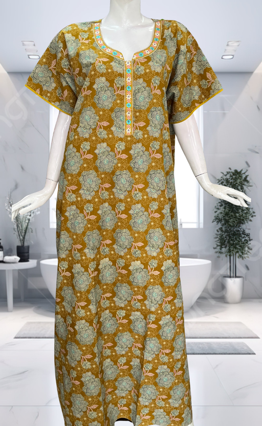 Yellow Garden Pure Cotton Nighty. Pure Durable Cotton | Laces and Frills - Laces and Frills