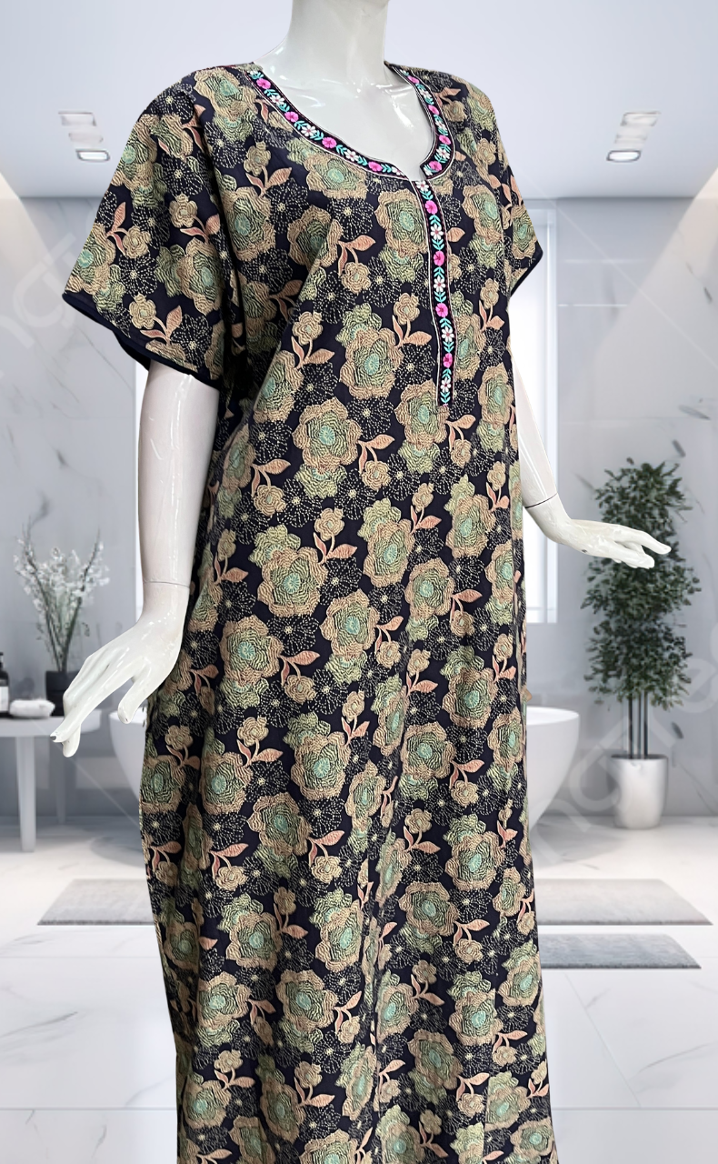 Navy Blue Garden Pure Cotton Nighty. Pure Durable Cotton | Laces and Frills