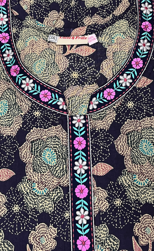 Navy Blue Garden Pure Cotton Nighty. Pure Durable Cotton | Laces and Frills - Laces and Frills