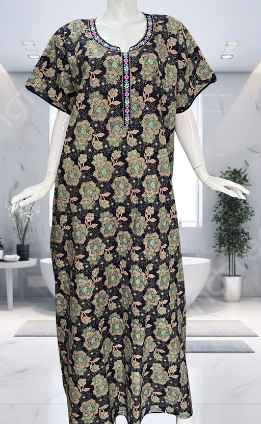 Navy Blue Garden Pure Cotton Nighty. Pure Durable Cotton | Laces and Frills - Laces and Frills