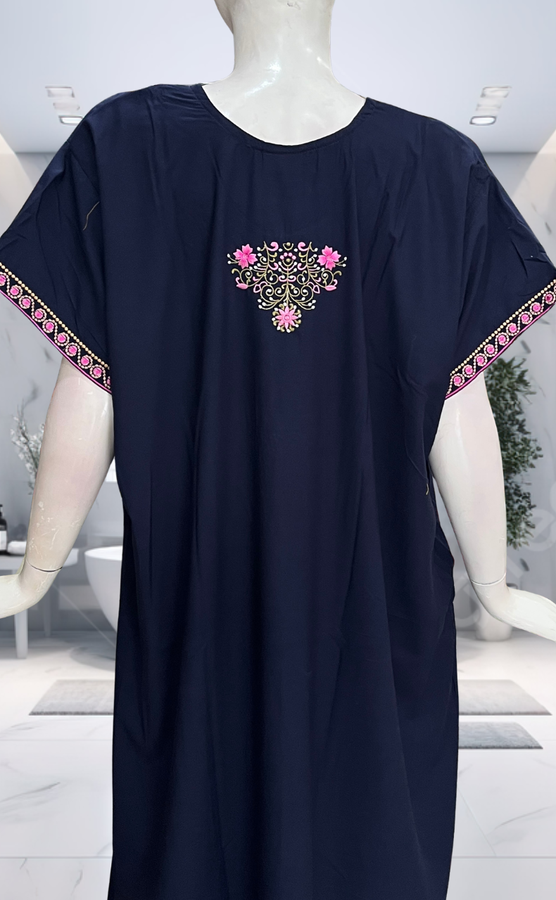 Navy Blue Embroidery Soft Cotton Nighty. Soft Breathable Fabric | Laces and Frills