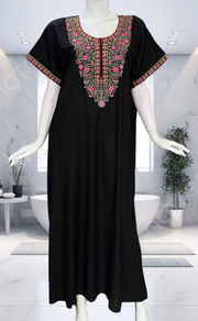 Black Embroidery Soft Cotton Nighty. Soft Breathable Fabric | Laces and Frills - Laces and Frills