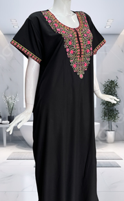 Black Embroidery Soft Cotton Nighty. Soft Breathable Fabric | Laces and Frills - Laces and Frills
