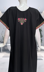 Black Embroidery Soft Cotton Nighty. Soft Breathable Fabric | Laces and Frills - Laces and Frills