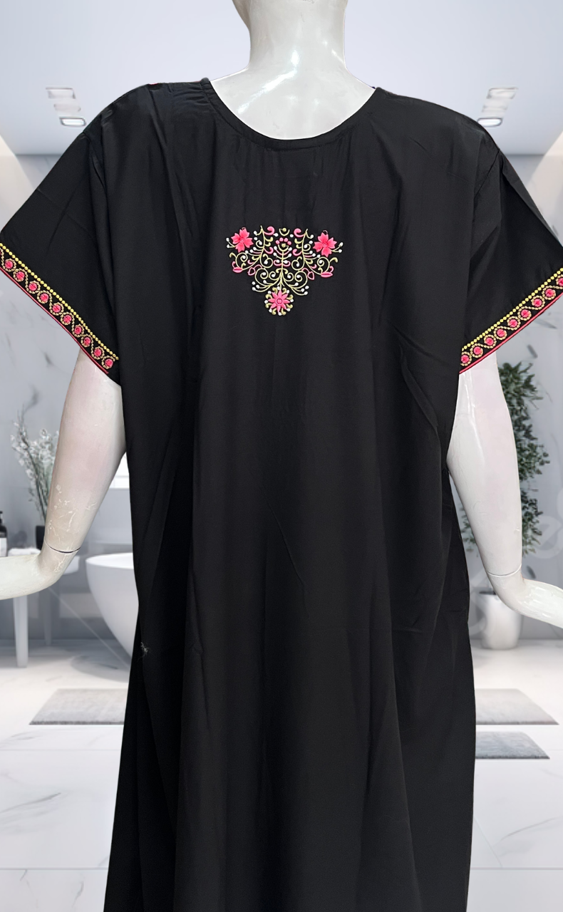 Black Embroidery Soft Cotton Nighty. Soft Breathable Fabric | Laces and Frills - Laces and Frills