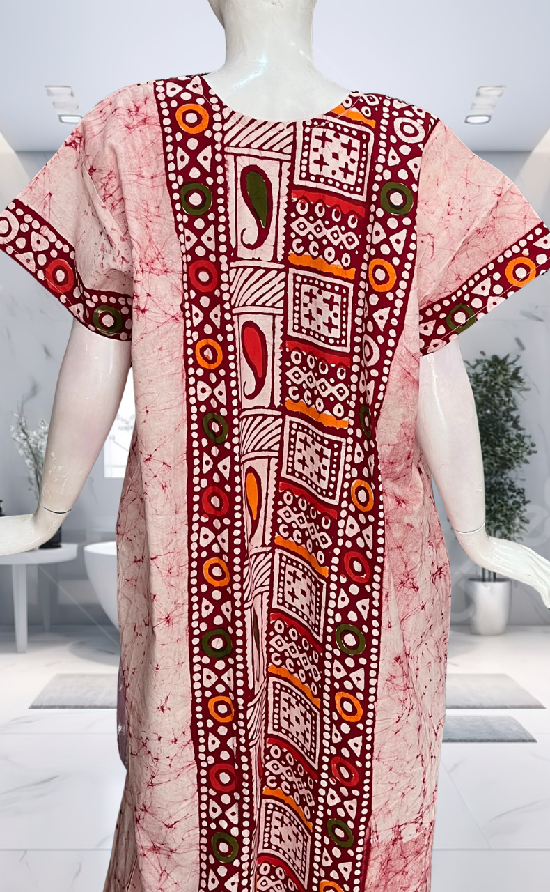 Maroon Batik Pure Cotton Nighty. Pure Durable Cotton | Laces and Frills