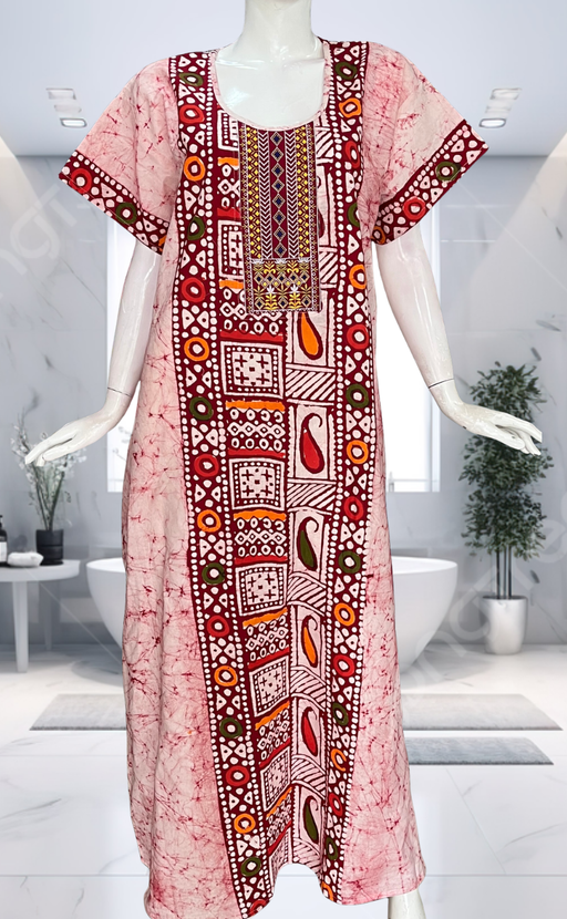 Maroon Batik Pure Cotton Nighty. Pure Durable Cotton | Laces and Frills - Laces and Frills