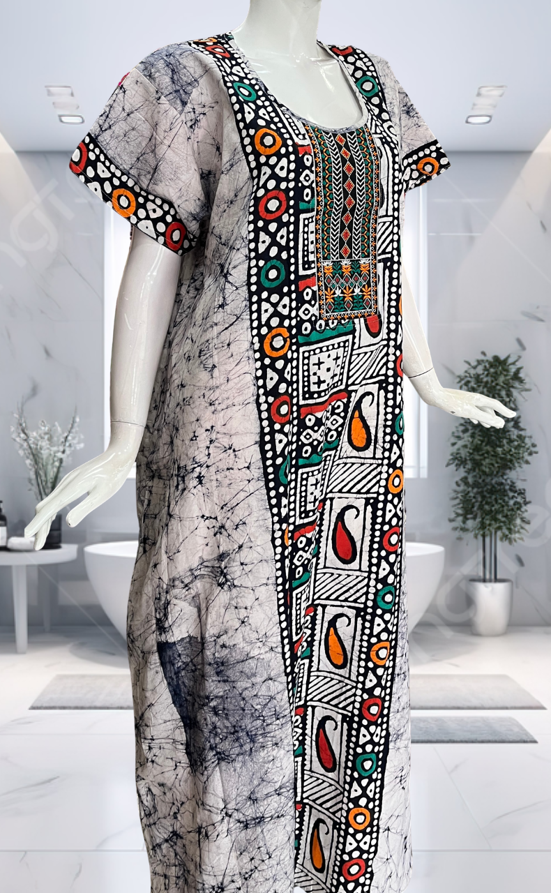 Black Batik Pure Cotton Nighty. Pure Durable Cotton | Laces and Frills