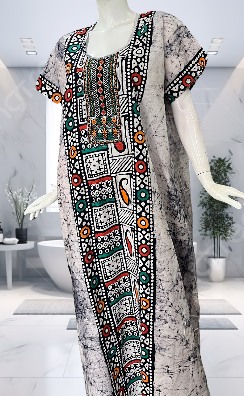 Black Batik Pure Cotton Nighty. Pure Durable Cotton | Laces and Frills