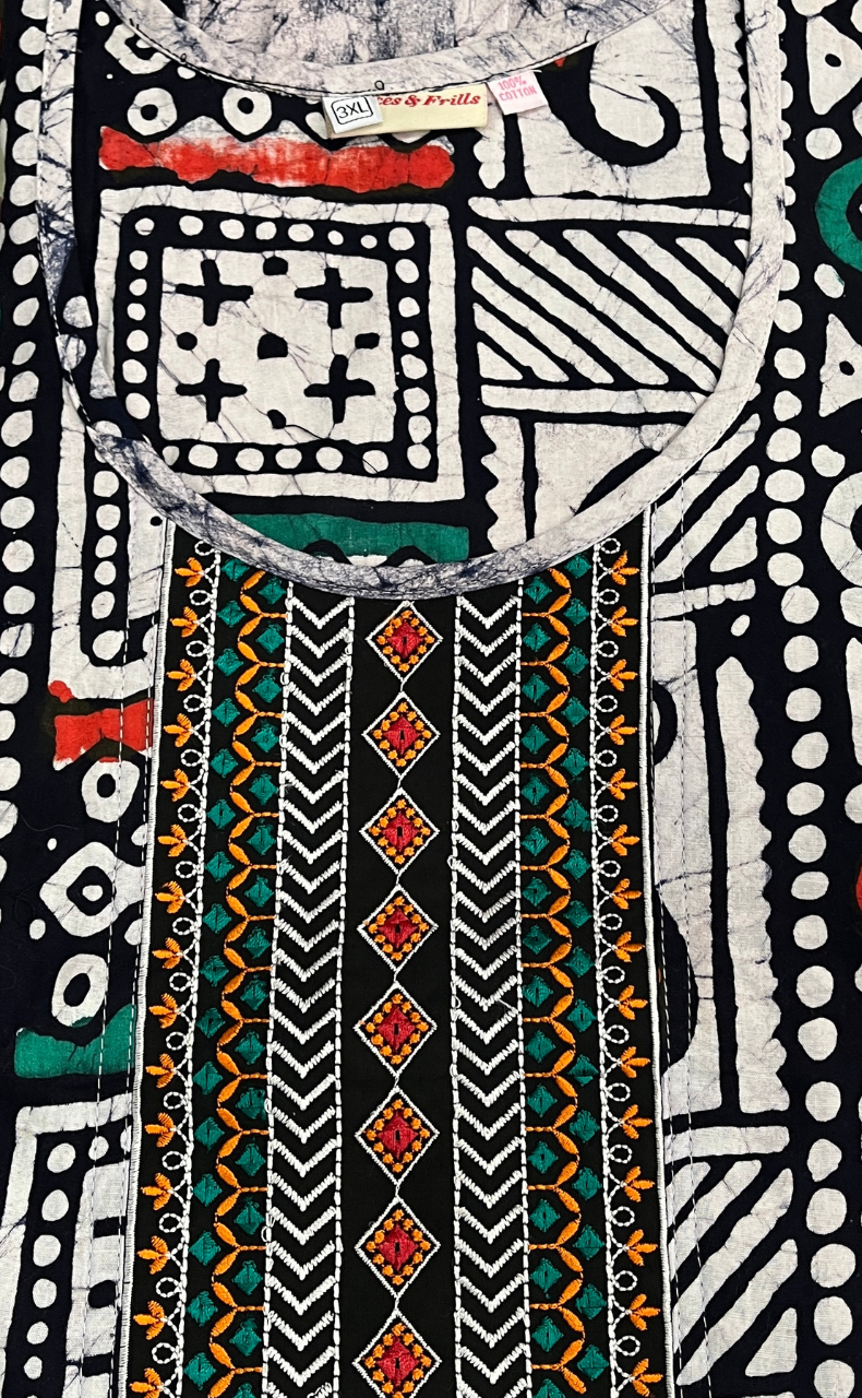 Black Batik Pure Cotton Nighty. Pure Durable Cotton | Laces and Frills