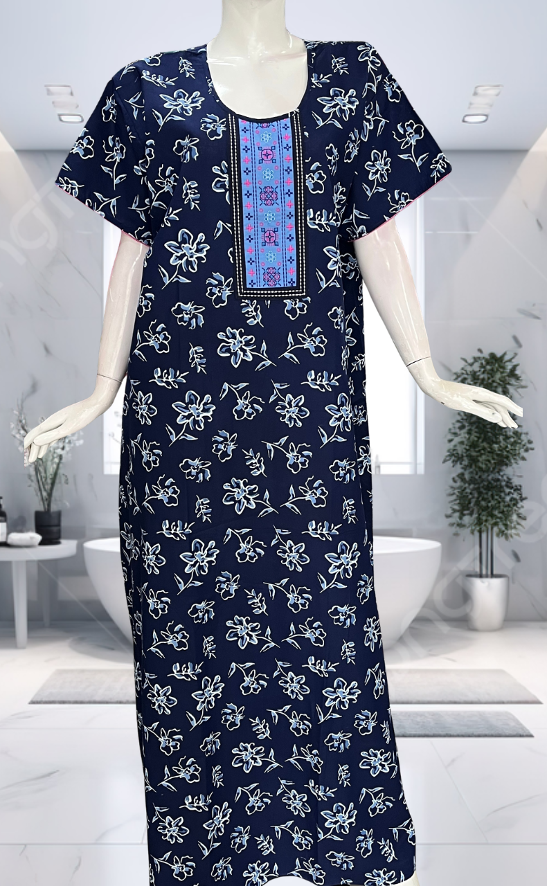 Blue Floral Pure Cotton Nighty. Pure Durable Cotton | Laces and Frills