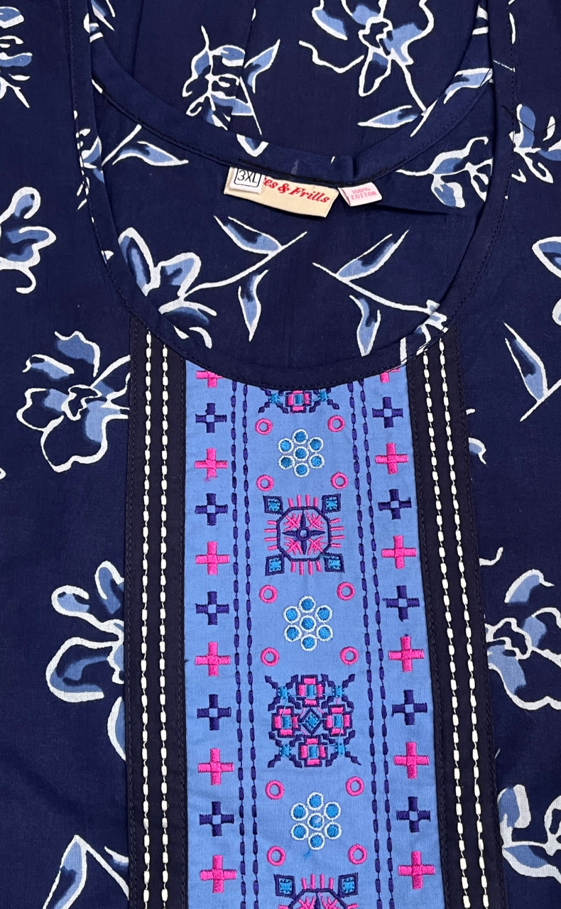 Blue Floral Pure Cotton Nighty. Pure Durable Cotton | Laces and Frills