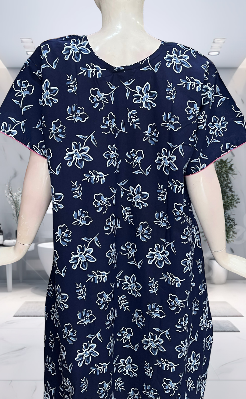 Blue Floral Pure Cotton Nighty. Pure Durable Cotton | Laces and Frills