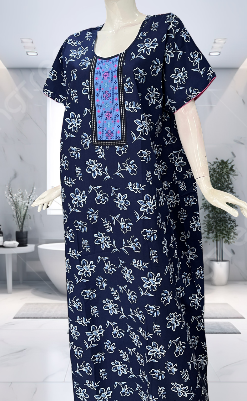 Blue Floral Pure Cotton Nighty. Pure Durable Cotton | Laces and Frills