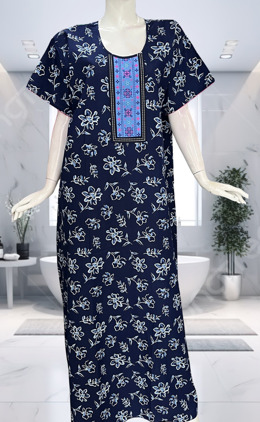 Blue Floral Pure Cotton Nighty. Pure Durable Cotton | Laces and Frills - Laces and Frills