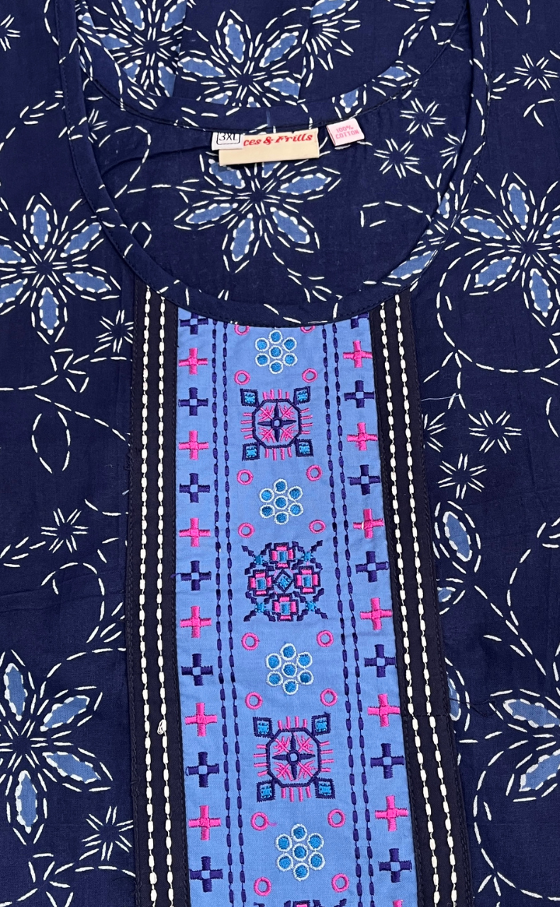 Blue Floral Pure Cotton Nighty. Pure Durable Cotton | Laces and Frills