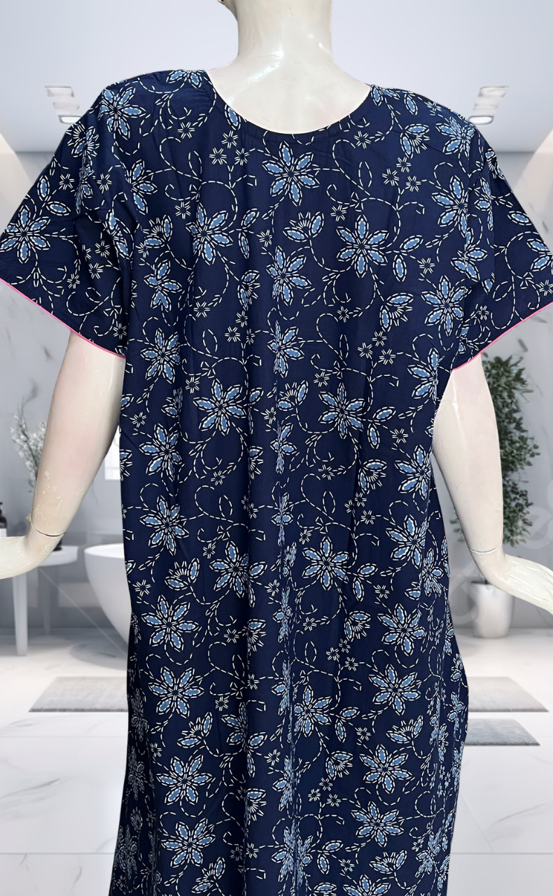 Blue Floral Pure Cotton Nighty. Pure Durable Cotton | Laces and Frills