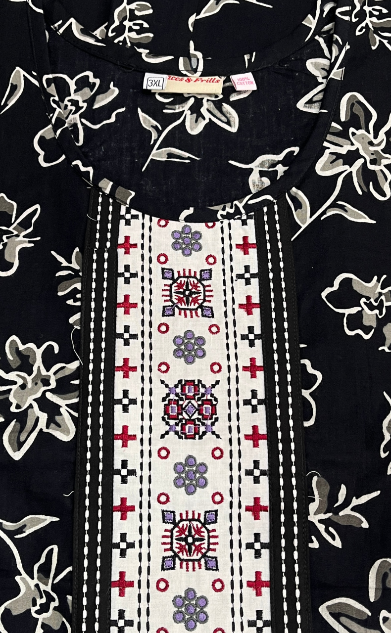 Black Floral Pure Cotton Nighty. Pure Durable Cotton | Laces and Frills