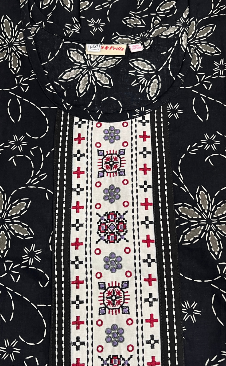 Black Floral Pure Cotton Nighty. Pure Durable Cotton | Laces and Frills