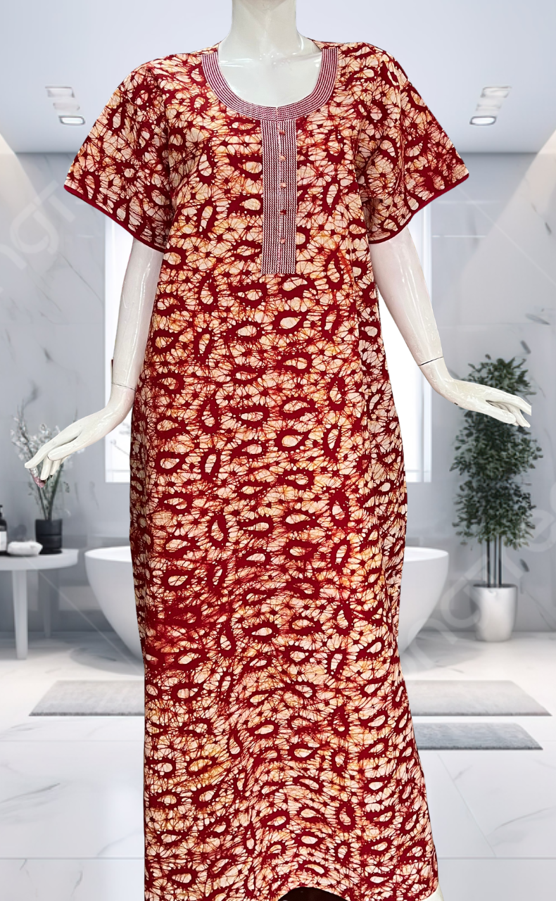 Red Batik Pure Cotton Nighty. Pure Durable Cotton | Laces and Frills - Laces and Frills