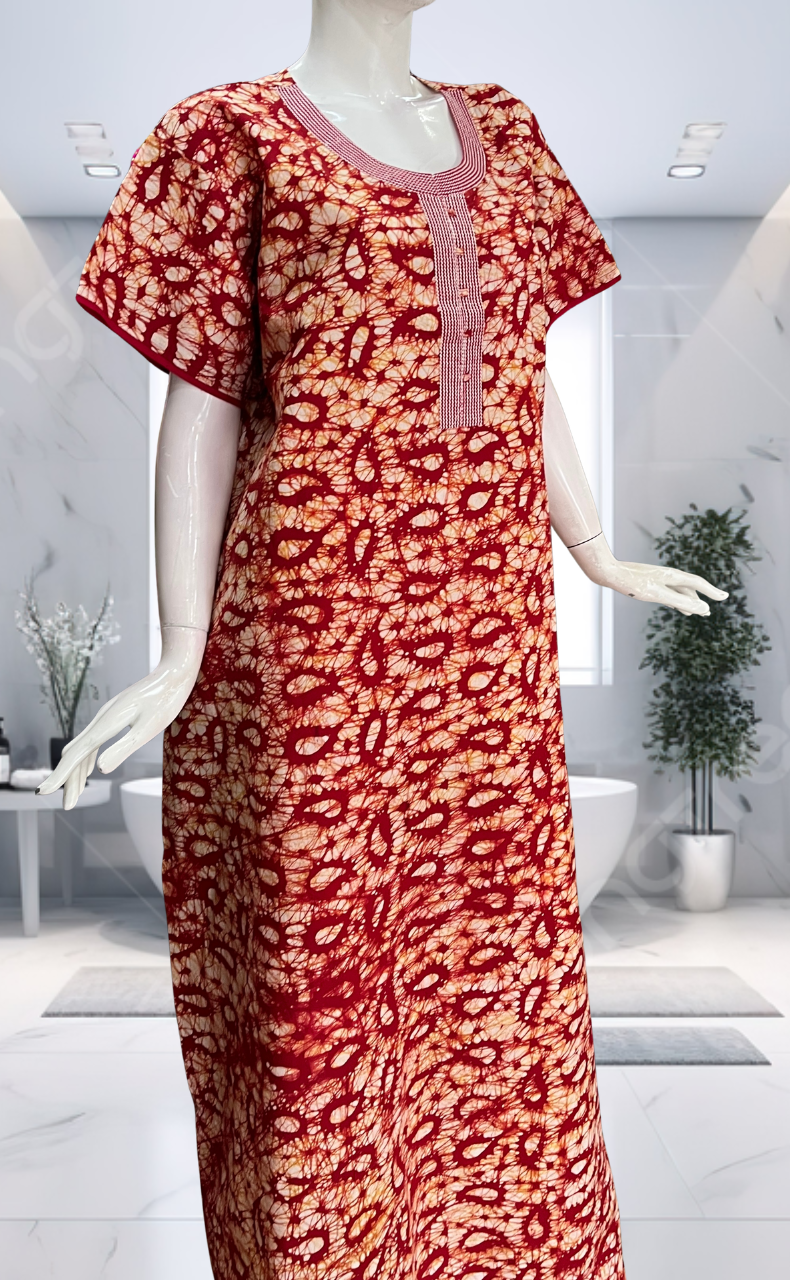 Red Batik Pure Cotton Nighty. Pure Durable Cotton | Laces and Frills - Laces and Frills