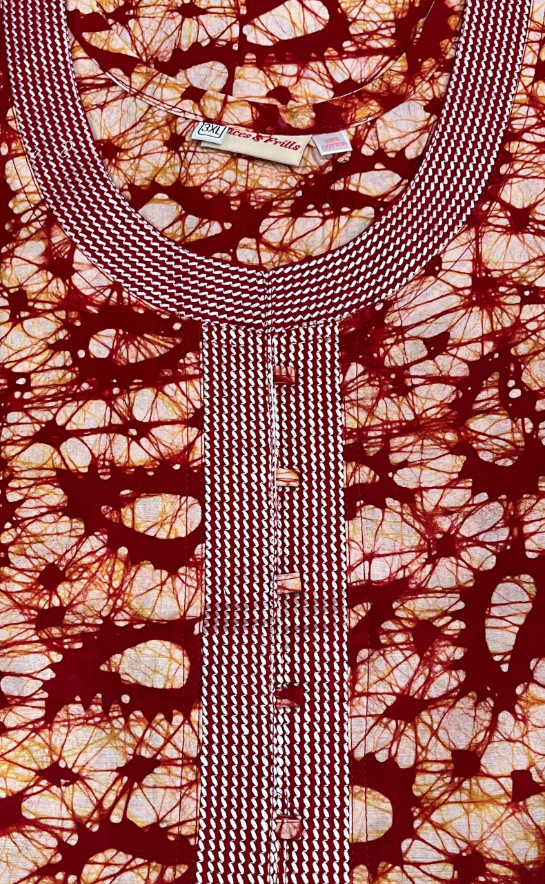 Red Batik Pure Cotton Nighty. Pure Durable Cotton | Laces and Frills - Laces and Frills