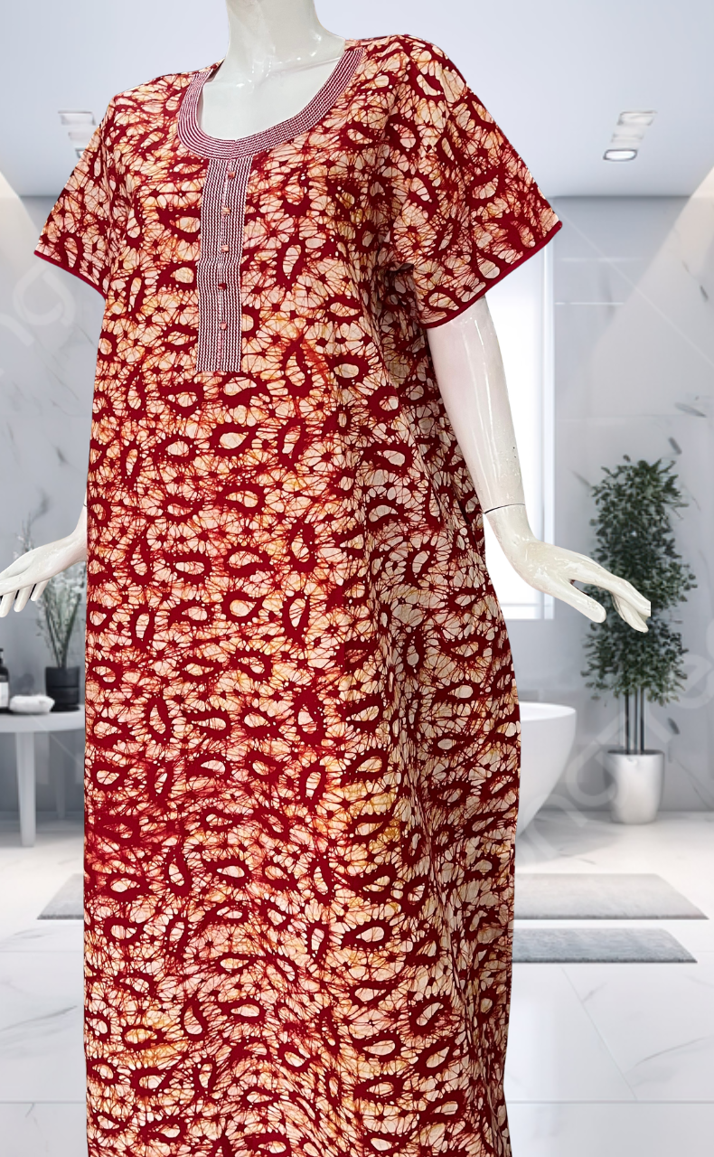 Red Batik Pure Cotton Nighty. Pure Durable Cotton | Laces and Frills - Laces and Frills