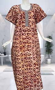 Maroon Batik Pure Cotton Nighty. Pure Durable Cotton | Laces and Frills - Laces and Frills