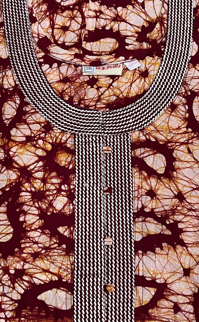 Maroon Batik Pure Cotton Nighty. Pure Durable Cotton | Laces and Frills - Laces and Frills
