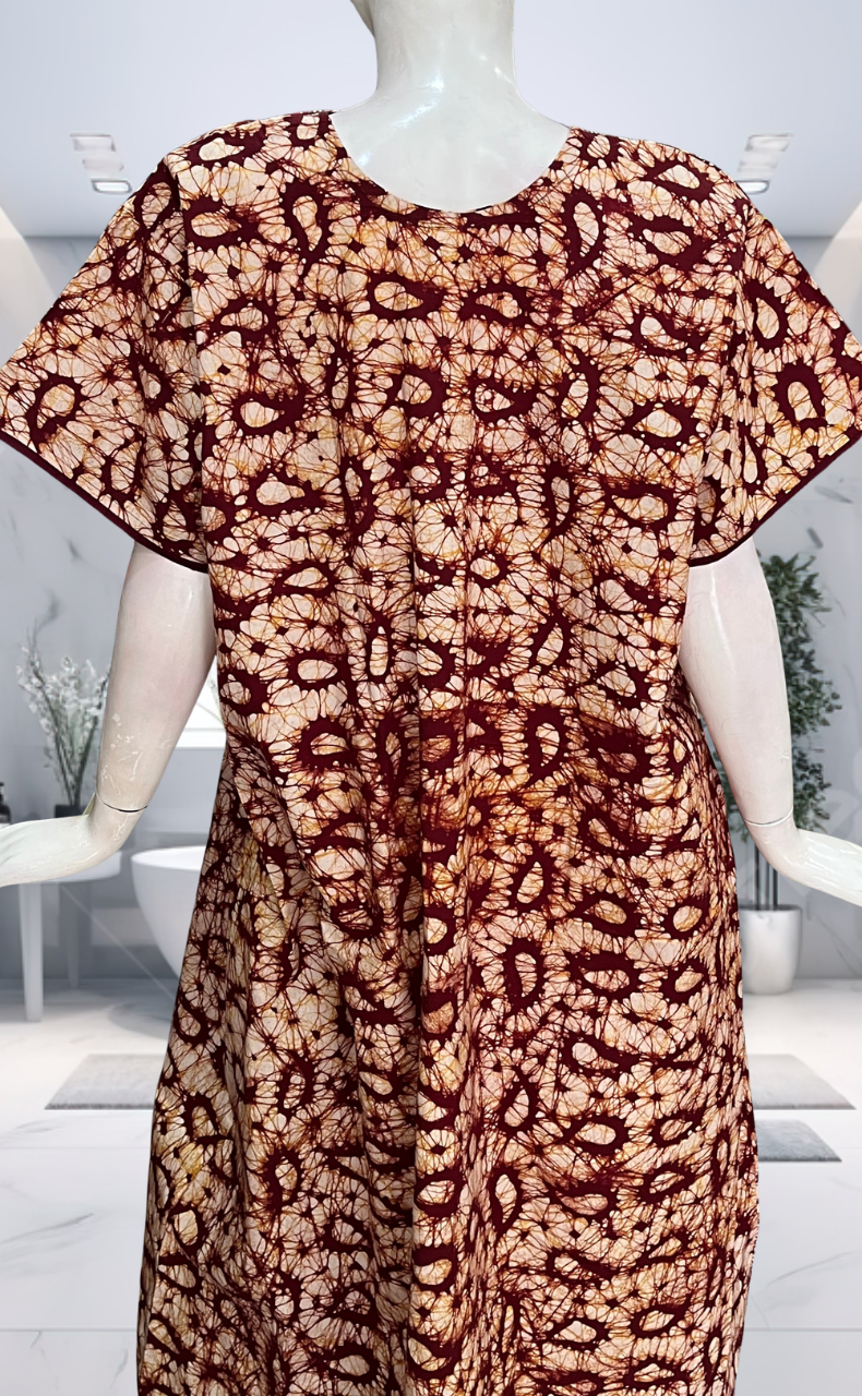 Maroon Batik Pure Cotton Nighty. Pure Durable Cotton | Laces and Frills - Laces and Frills