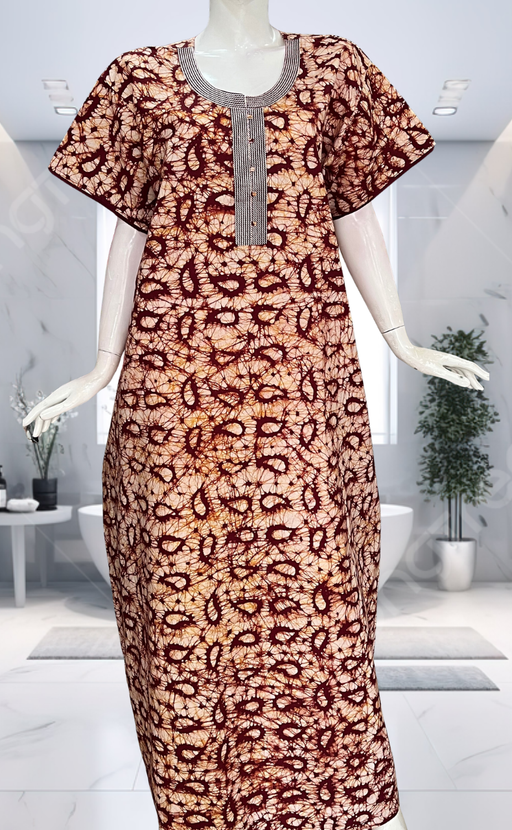 Maroon Batik Pure Cotton Nighty. Pure Durable Cotton | Laces and Frills - Laces and Frills