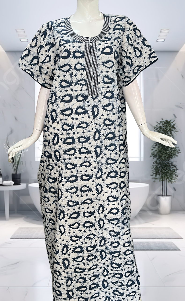 Grey Batik Pure Cotton Nighty. Pure Durable Cotton | Laces and Frills - Laces and Frills