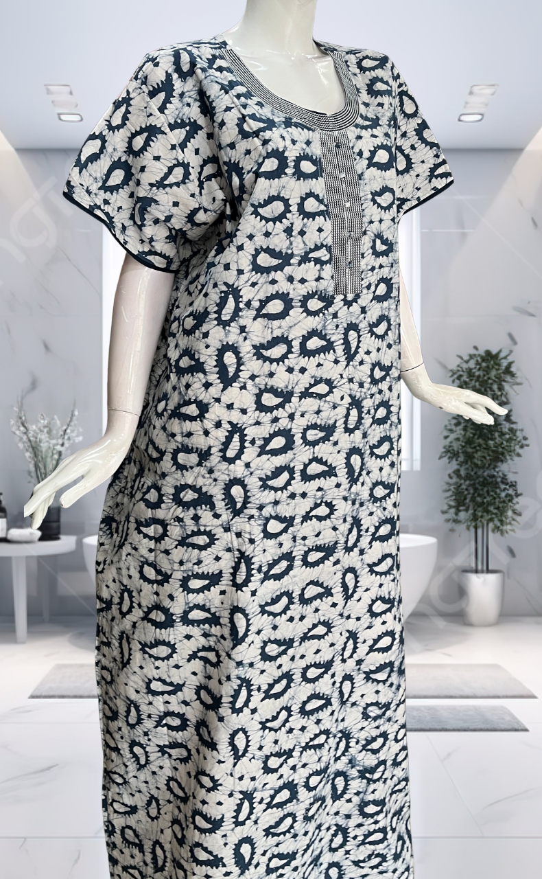 Grey Batik Pure Cotton Nighty. Pure Durable Cotton | Laces and Frills - Laces and Frills
