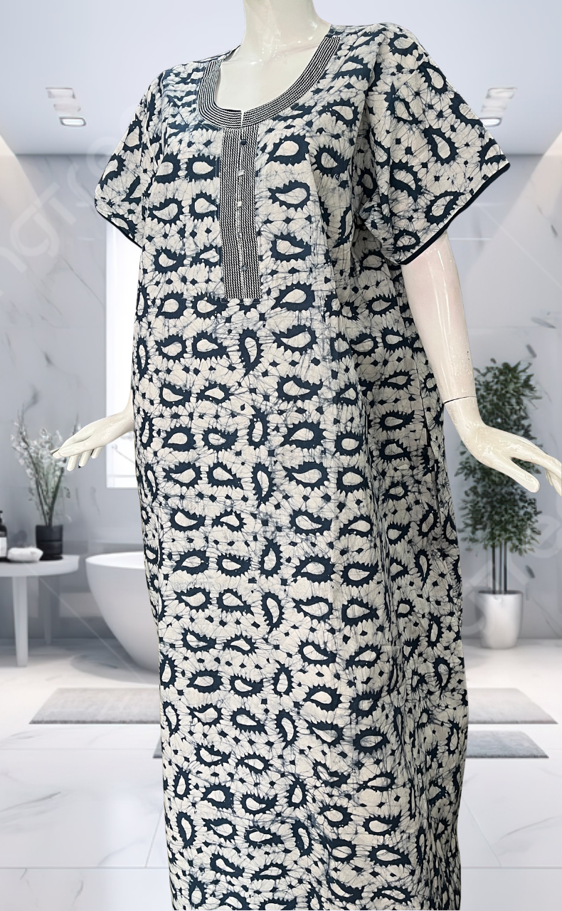 Grey Batik Pure Cotton Nighty. Pure Durable Cotton | Laces and Frills - Laces and Frills