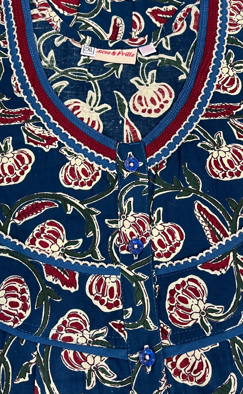 Blue Floral Pure Cotton Nighty. Pure Durable Cotton | Laces and Frills