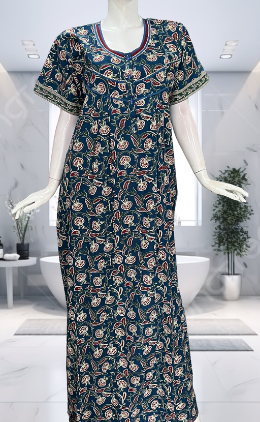 Blue Floral Pure Cotton Nighty. Pure Durable Cotton | Laces and Frills - Laces and Frills