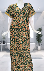 Green Floral Pure Cotton Nighty. Pure Durable Cotton | Laces and Frills - Laces and Frills