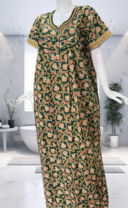 Green Floral Pure Cotton Nighty. Pure Durable Cotton | Laces and Frills - Laces and Frills