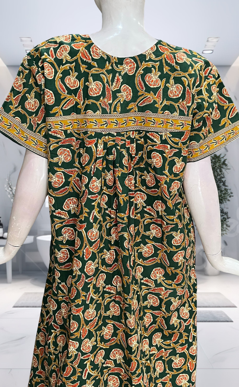 Green Floral Pure Cotton Nighty. Pure Durable Cotton | Laces and Frills - Laces and Frills