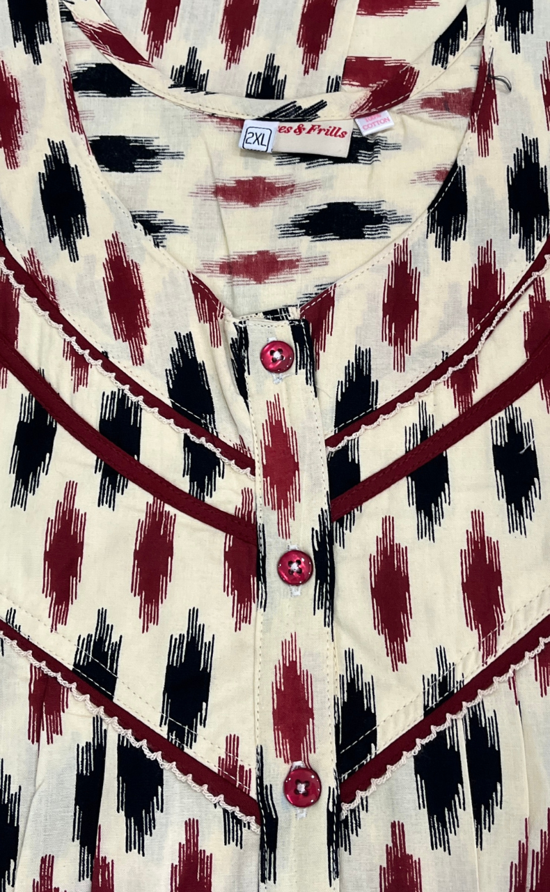 Black Ikat Pure Cotton Nighty. Pure Durable Cotton | Laces and Frills - Laces and Frills