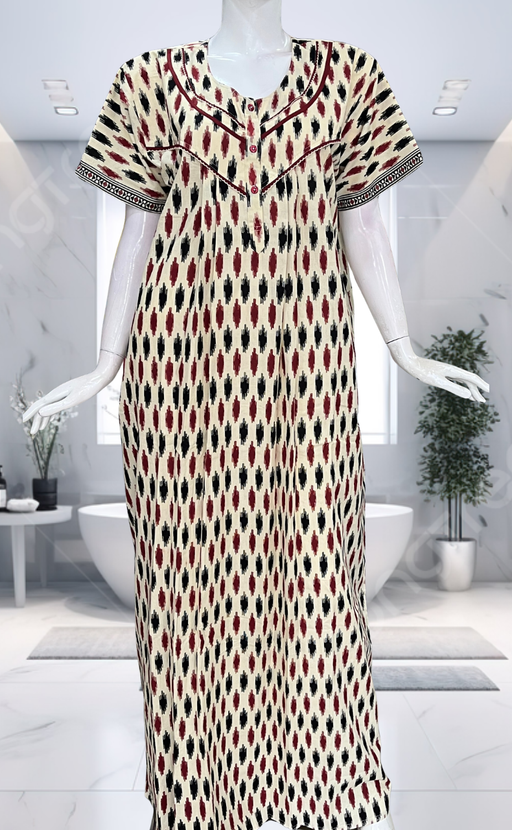 Black Ikat Pure Cotton Nighty. Pure Durable Cotton | Laces and Frills - Laces and Frills