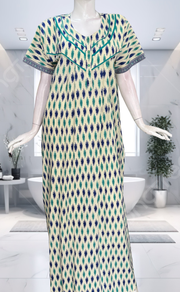 Blue Ikat Pure Cotton Nighty. Pure Durable Cotton | Laces and Frills - Laces and Frills