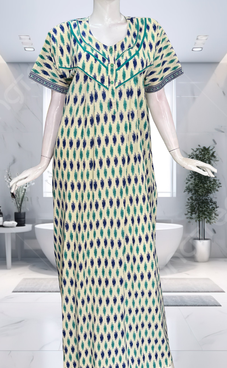 Blue Ikat Pure Cotton Nighty. Pure Durable Cotton | Laces and Frills - Laces and Frills