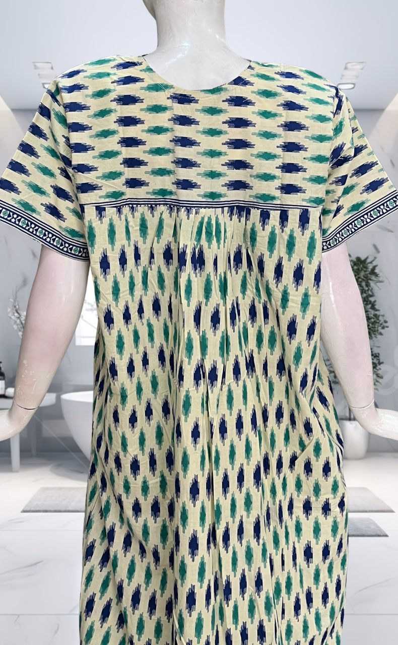 Blue Ikat Pure Cotton Nighty. Pure Durable Cotton | Laces and Frills - Laces and Frills