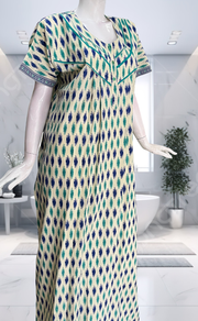 Blue Ikat Pure Cotton Nighty. Pure Durable Cotton | Laces and Frills - Laces and Frills