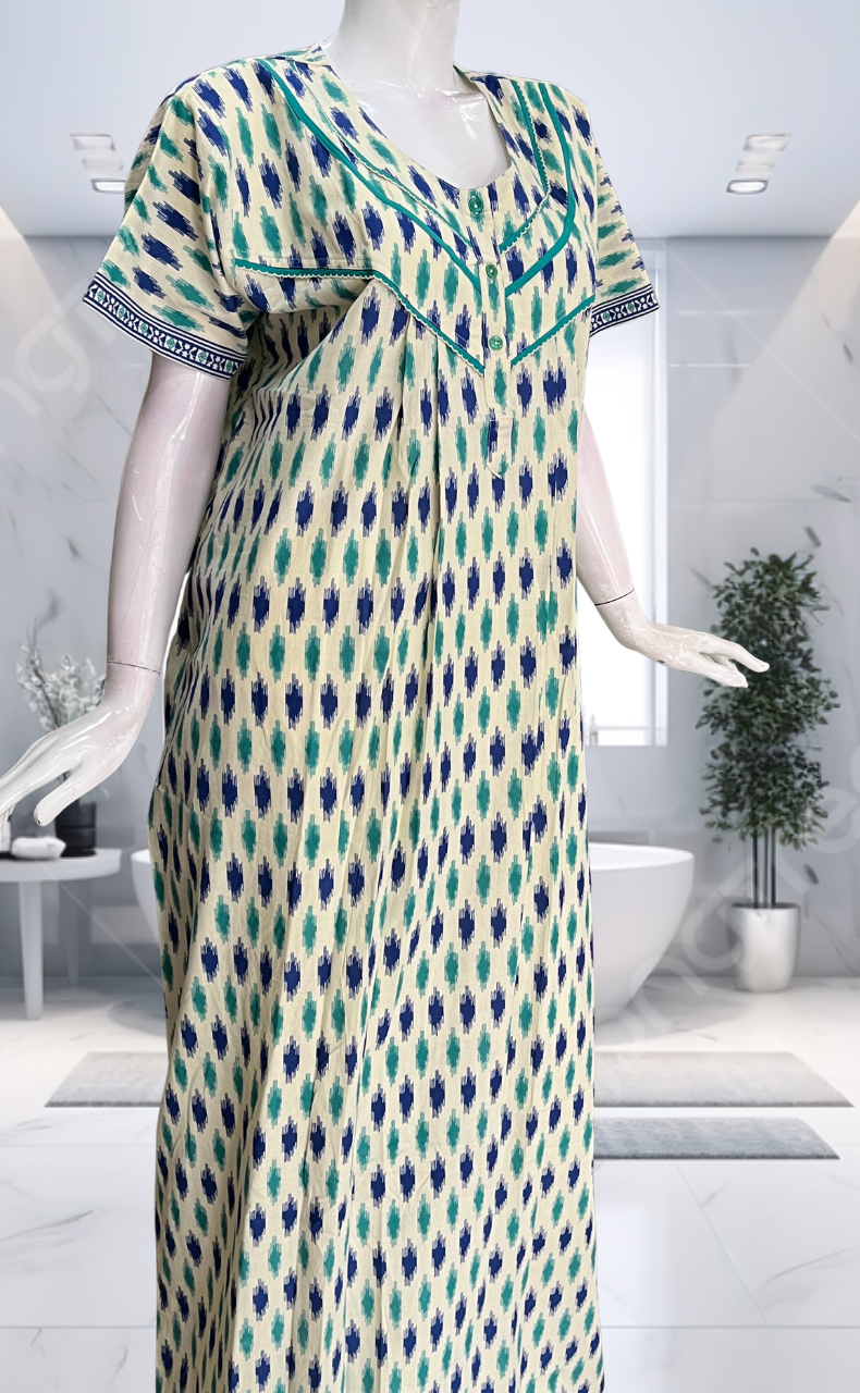Blue Ikat Pure Cotton Nighty. Pure Durable Cotton | Laces and Frills - Laces and Frills