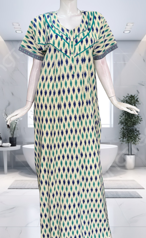 Blue Ikat Pure Cotton Nighty. Pure Durable Cotton | Laces and Frills - Laces and Frills